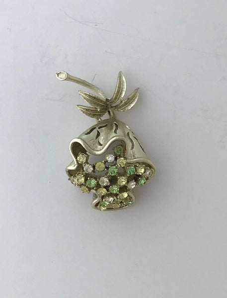 Outstanding Coro Silvery Floral Green Rhinestone Brooch - Lamoree’s Vintage