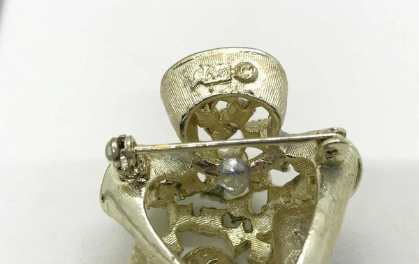 Outstanding Coro Silvery Floral Green Rhinestone Brooch - Lamoree’s Vintage