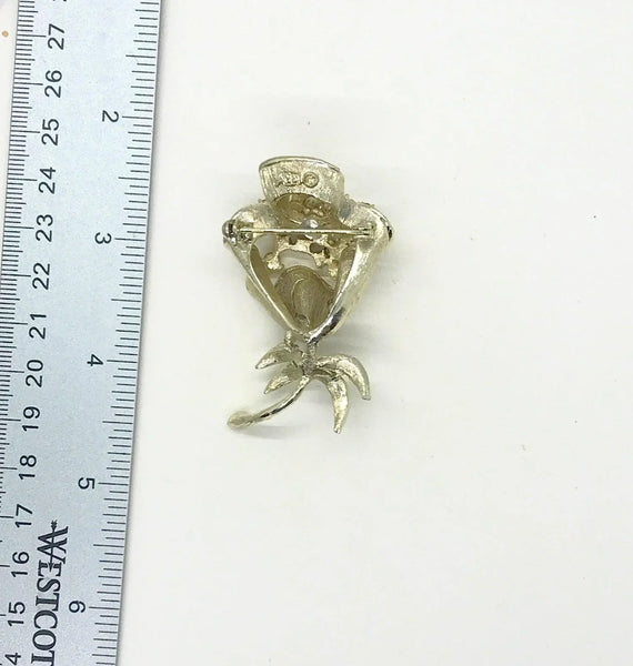 Outstanding Coro Silvery Floral Green Rhinestone Brooch - Lamoree’s Vintage