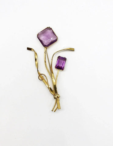 Pale Purple Twilight Stones Coro Sterling Vintage Floral Brooch - Lamoree’s Vintage