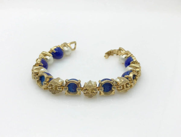 Rich Faux Lapis and Pearl Vintage Bracelet - Lamoree’s Vintage