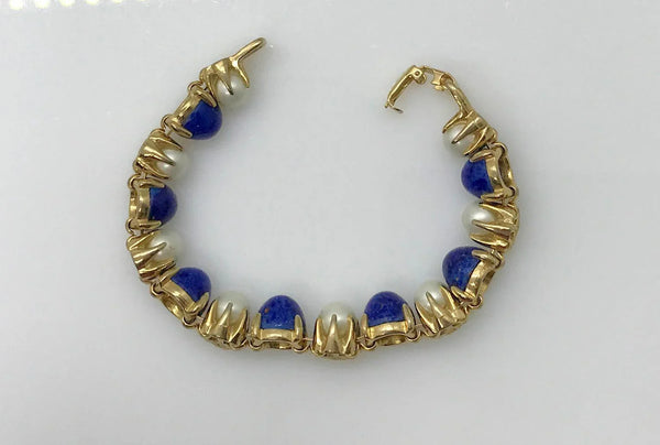 Rich Faux Lapis and Pearl Vintage Bracelet - Lamoree’s Vintage