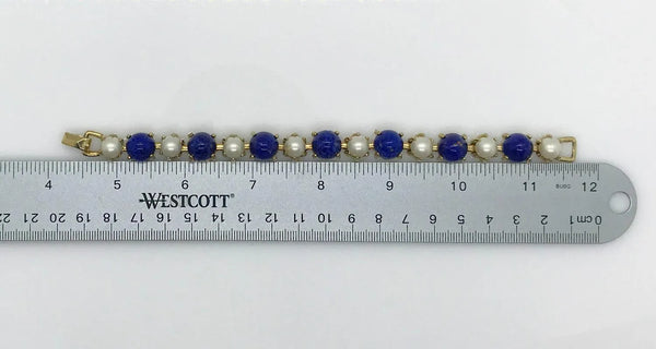 Rich Faux Lapis and Pearl Vintage Bracelet - Lamoree’s Vintage