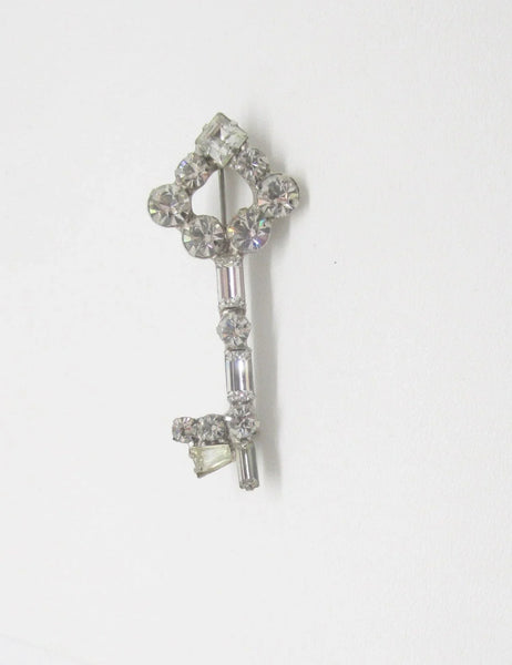 Sparkling Vintage Rhinestone Key Brooch - Lamoree’s Vintage