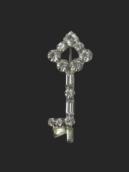 Sparkling Vintage Rhinestone Key Brooch - Lamoree’s Vintage
