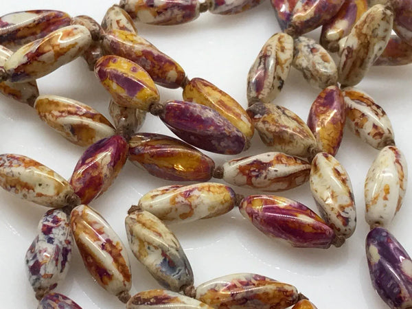 Striking 48" Brown, Purple and White Glass Beads Long Necklace - Lamoree’s Vintage