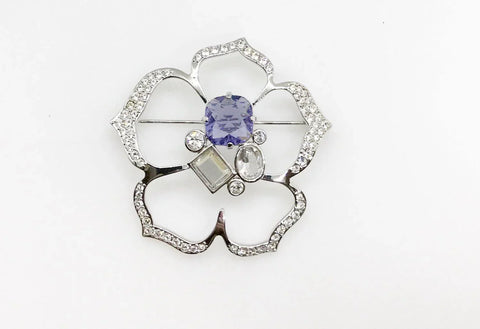 Swarovski Flower Brooch with Lavender Stone - Lamoree’s Vintage
