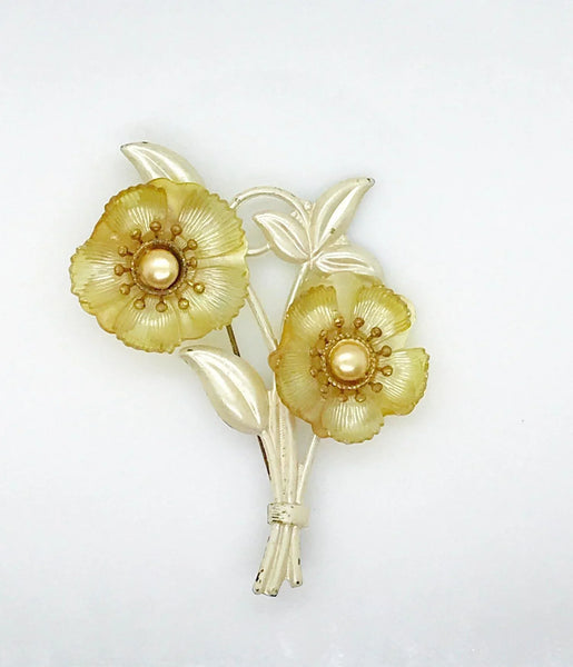 Unusual Vintage Plastic Blooms Flower Brooch - Lamoree’s Vintage