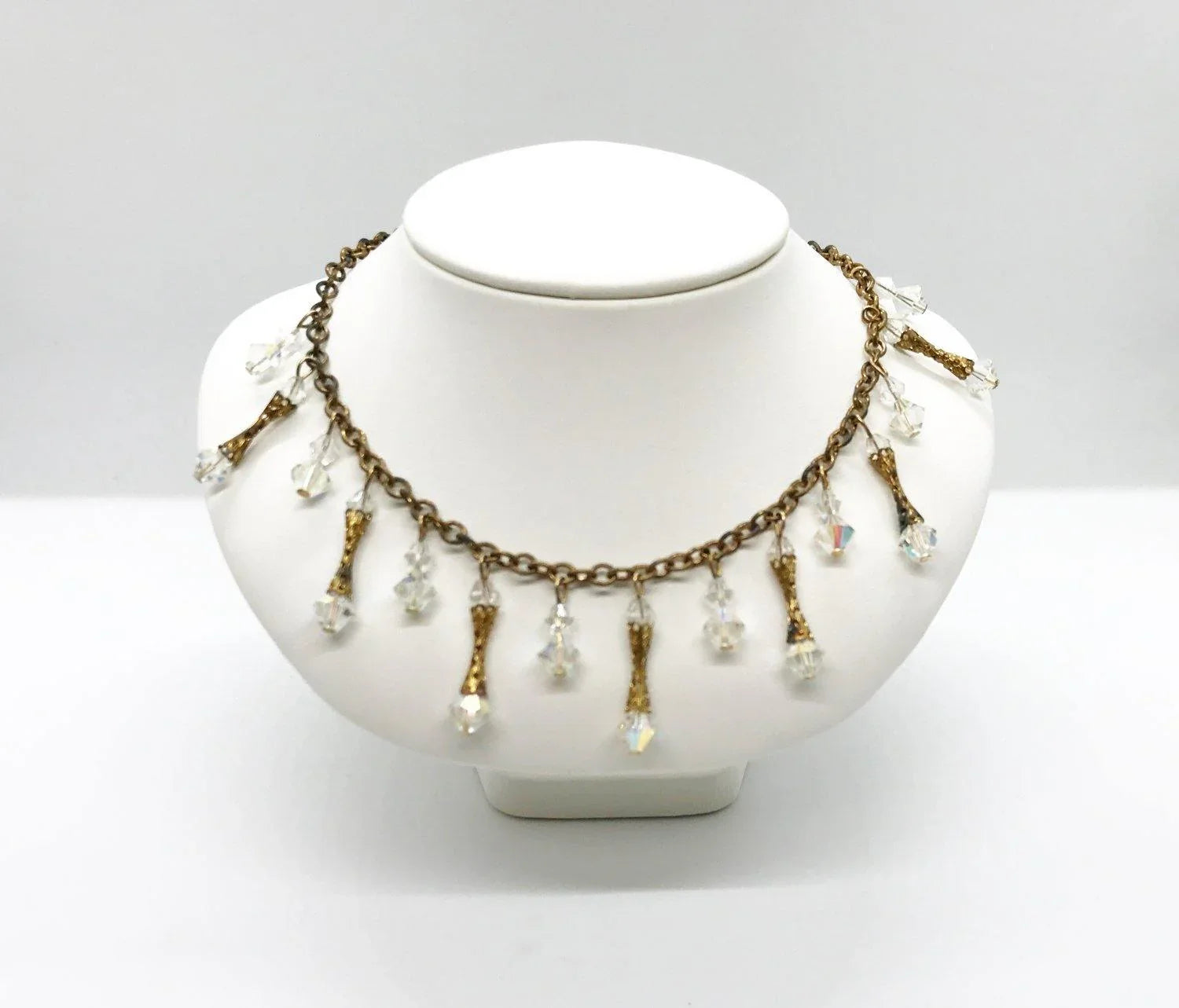 Vintage Beaded Crystal Necklace with Hourglass Bead Drops - Lamoree’s Vintage