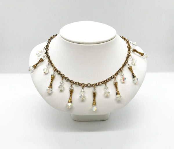 Vintage Beaded Crystal Necklace with Hourglass Bead Drops - Lamoree’s Vintage