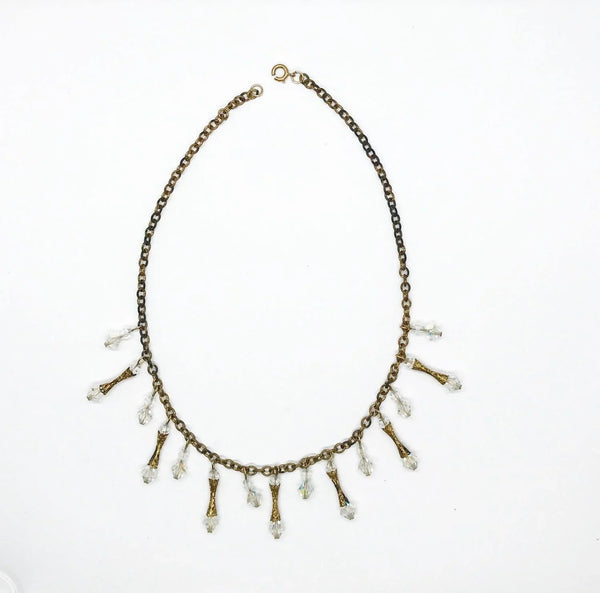 Vintage Beaded Crystal Necklace with Hourglass Bead Drops - Lamoree’s Vintage