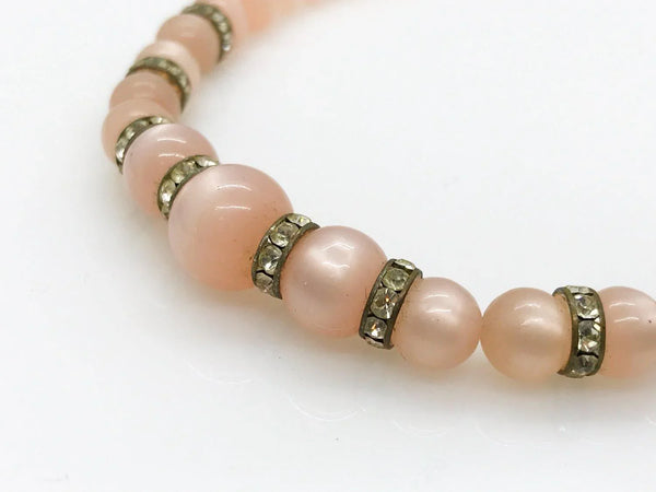 Vintage Faux Pink Graduated Pearl Necklace With Rhinestone Rondelles - Lamoree’s Vintage