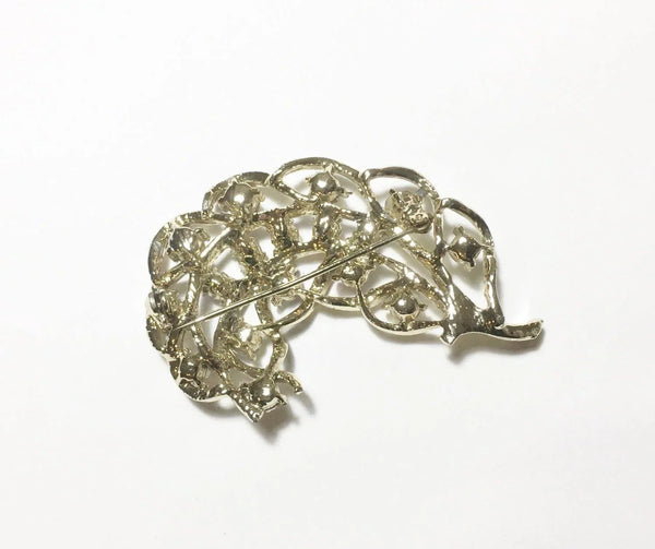 Vintage Feather Brooch with Iridescent Golden Rhinestone Detail - Lamoree’s Vintage