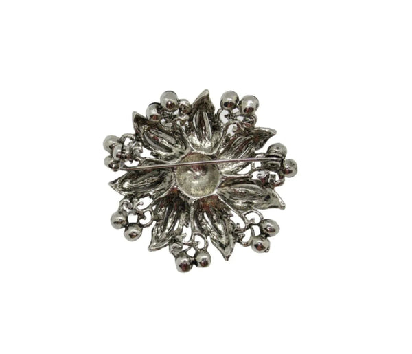 Vintage Floral Brooch with Black and White Stones - Lamoree’s Vintage