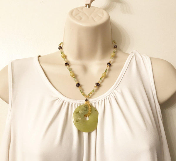 Vintage Green Jade Pendant on Beaded Necklace - Lamoree’s Vintage