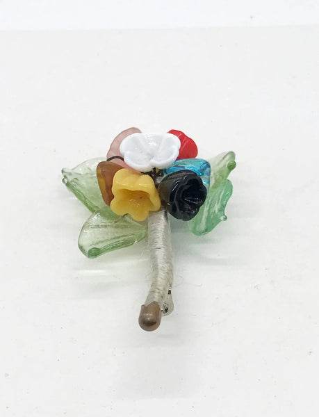 Vintage Handmade Bouquet Brooch with Colorful Glass Flowers - Lamoree’s Vintage