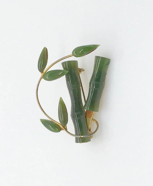 Vintage Jade Green Bamboo Brooch - Lamoree’s Vintage