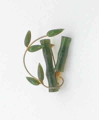 Vintage Jade Green Bamboo Brooch - Lamoree’s Vintage