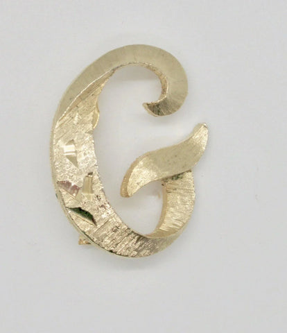 Vintage MAMSELLE Textured Goldtone "G" Initial Brooch - Lamoree’s Vintage