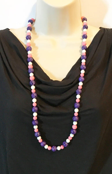 Vintage Pink, White and Deep Blue Beads Necklace - Lamoree’s Vintage