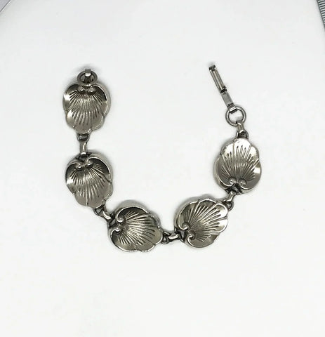 Vintage Silver Tone Textured Shell Shaped Bracelet - Lamoree’s Vintage