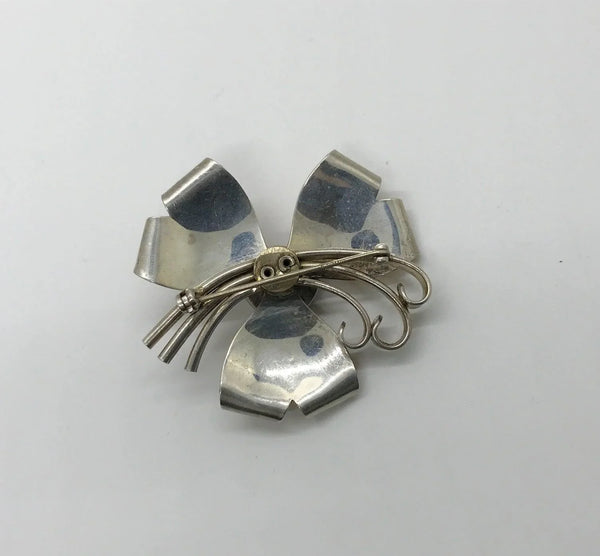 Vintage Sterling Silver Brooch with Blue Cabochon Center - Lamoree’s Vintage