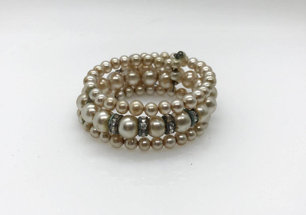 Vintage Winding Faux Pearl and Rhinestone Stretch Bracelet - Lamoree’s Vintage